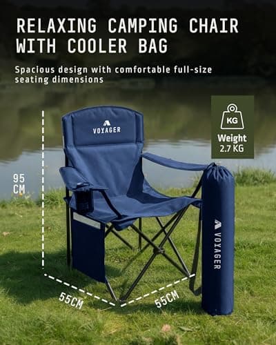 Voyager Folding Camping Chair 2-Pack, Lightweight with Pocket and Drinks Holder, Holds up to 120kg Each, Easy to Transport, Foldable Outdoor Chair Set - Navy — view 2