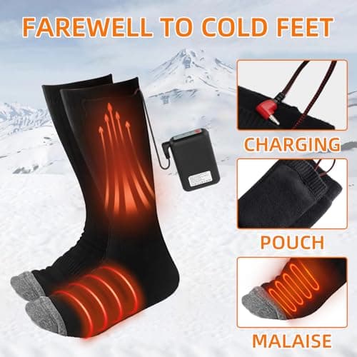 Heated Socks for Men Women,4000mAh Rechargeable Electric Heated Thermal Socks with Battery for Winter Foot Warmer Skiing Hiking Hunting (black) — view 2