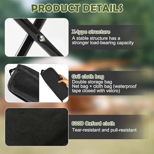 nnOuOnn Portable Foldable Backpack Stool for Camping, Small Folding Chair for adults, Lightweight Mini Pocket Fold Up Telescopic Stools for Fishing Travel Hiking Garden (Black, Large) — view 5