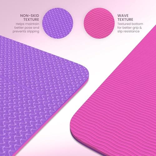 Yogii Yoga Mat - Non-Slip 6mm Thick TPE & Travel-friendly Yoga Mat - Perfect for Home & Gym Exercise Fitness & Pilates - With Laser Alignment Guides (Purple/Pink) for Men & Women — view 3