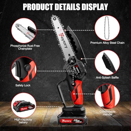 Mini Chainsaw Cordless 6 Inch, Small Hand Held Chainsaws, Electric Pruning Chain Saw with Replacement 2 Chains & Security Lock, Battery Chainsaw for Wood Cutting Tree Trimming (2 Battery and Charger) — view 4