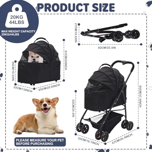 Foldable Pet Strollers with Detachable Carrier,Stroller for Medium Dogs — view 3