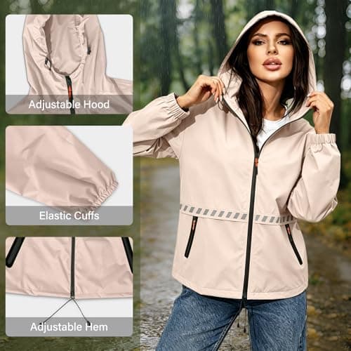 WUDEUI Waterproof Rain Jacket for Women, Lightweight Packable Raincoat with Hood for Outdoor Golf Hiking Travel Windbreaker — view 3