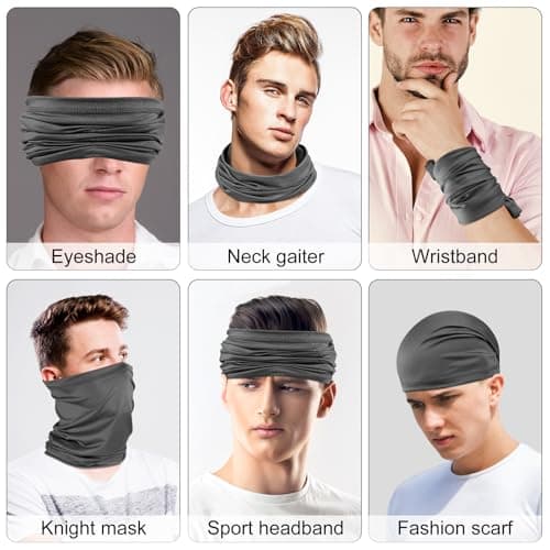NACHLYNN 4 Pack Multifunctional Headwear Bandana Snoods,Neck Gaiter Nose Warmer Soft and Comfortable Snoods Scarf for Men and Women (Navy,Gray,Brown,Light Gray) — view 3