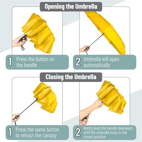 Mr. Pen Windproof Travel Umbrella - Yellow, Automatic, Compact, Rain Umbrella — view 4
