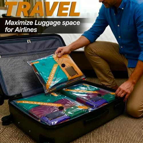 15 Pack Reusable Vacuum Storage Bags for Travel with USB Pump - Airline Approved Space Saving Compression Bags for Clothes - Luggage Organiser Set for Suitcases, Holidays and Business Trips — view 6
