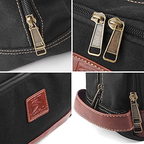 Seemeroad Travel Toiletry Bag for Men and Women, Canvas Toiletry Organizer Water-Resistant Vegan Leather, Hanging Dopp Kit Shaving Bag for Toiletries Accessories (Black, Large) — view 5