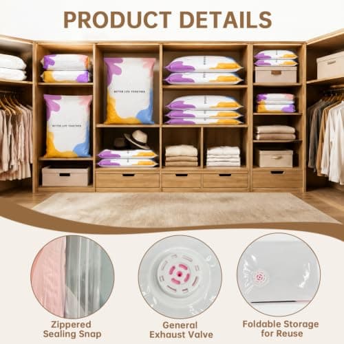 No Pump Vacuum Storage Bags with Zips Extra Large Better Life Space Creator Travel Bag Ziplock Suction Pack Moving Compression Bags forClothes, Blanket, Down Quilt (39.37 * 31.5 * 11.81 inch, 2PCS） — view 3