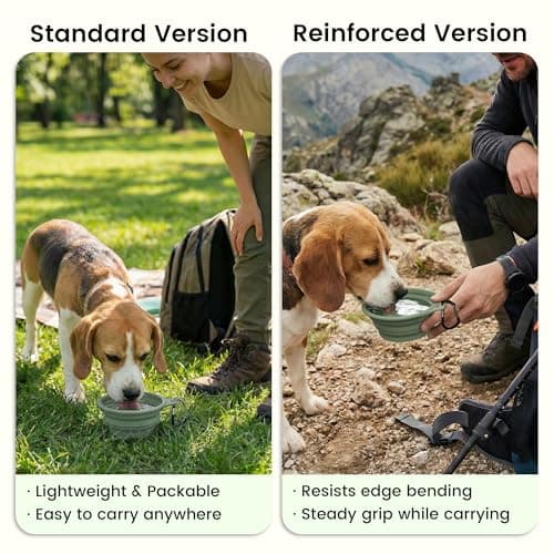 OHMO Collapsible Dog Bowl with Steel Ring, 400ml, 2pcs, Coral&Sage Green — view 4