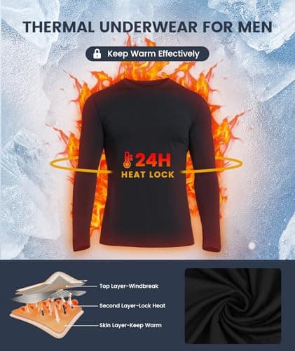 SIHOHAN Mens Thermal Top Long Sleeve Crew Neck Base Layer Tops Black — view 3