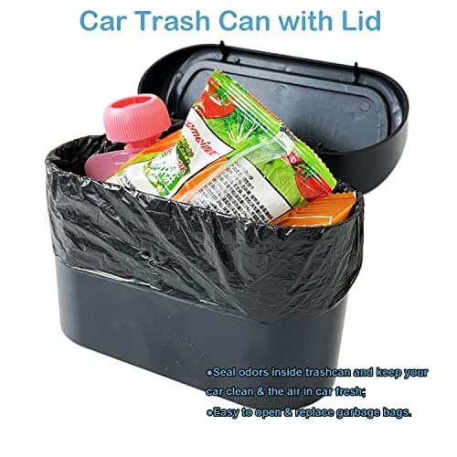 Kitbest Car Bin Mini Trash Can with Lid+ 60 Bags+ 2 Hooks, Auto Accessories — view 2