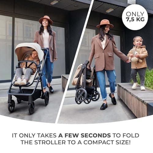 Kinderkraft Newly 4 in 1, Stroller, Pushchair, Travel System, Pram, Newborn Baby, Large Hood, Accessories, Easy Folding, Included Car Seat with ISOFIX Base, from Birth up to 22 kg, Black — view 3