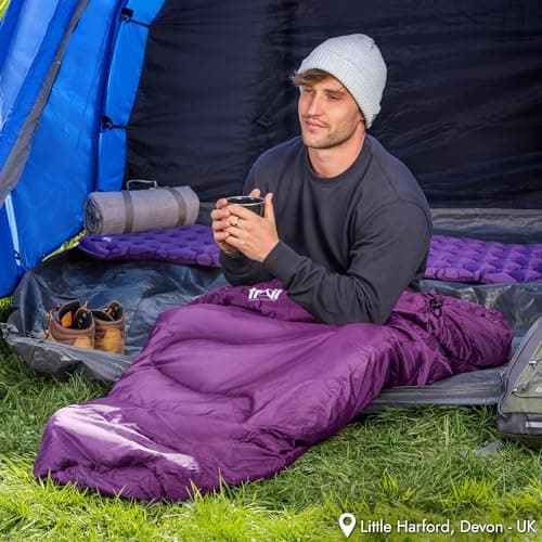 Trail Mummy Sleeping Bag For Adults, Single 3 Season Spring Autumn Winter, 300gsm, Waterproof, Outdoor Camping, Internal Pockets, Lightweight Compression Bag — view 2