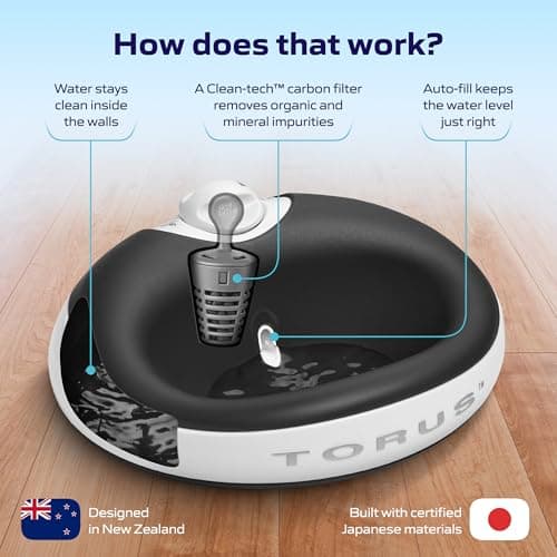 Torus Pet MINI Filtered Water Bowl (Charcoal) - 1 Liter – Home and Travel Bowl - Autofill - Portable - Antimicrobial - BPA Free - Cat - Small Dog — view 3