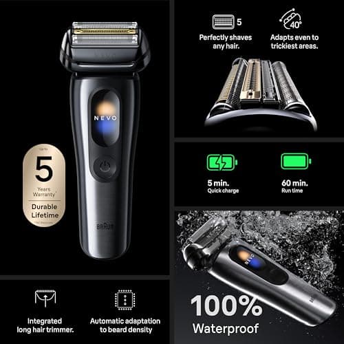 Braun NEVO Men’s Electric Shaver with AeroTouch Technology for A No Compromise Shave. Smart Display. Includes Care 7in1 System, Travel Case, NEVO15115C, Graphite — view 6