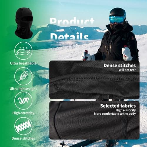 LONGKING Thick Balaclava Ski Face Mask, UV Protector Windproof Lightweight Neck Warmer for Motorcycle Cycling, Skiing, Snowboarding, Black — view 2