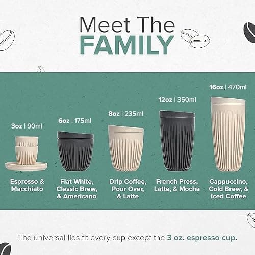 HUSKEE Coffee Cups with Lids - Reusable Coffee Cup with Unique Fins for Espresso, Cappuccino, Americano, Mocha - Insulated & Portable Latte Cups Made with Repurposed Coffee Husks (Natural, 12oz) — view 4