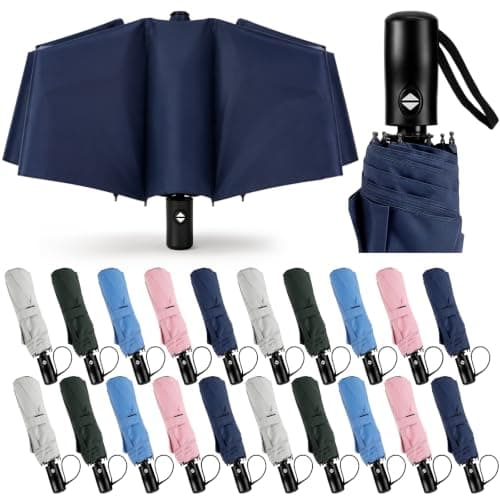 Jexine 20 Pack Compact Umbrellas Bulk, Automatic Open Close Travel Umbrellas for Rain, Windproof Portable Folding Umbrella for Men Women, Small Collapsible Umbrella for Travel Office Wedding