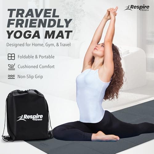 Respire Fitness Lightweight Foldable Yoga Mat for Travel - Non-Slip Portable Gym Mat for Women & Men. Soft, Supportive 3-Layers. Essential for Fitness, Training, Pilates, Exercise, Workout (Grey) — view 2