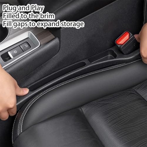 HADAVAKA 2PC Multifunctional Car Seat Gap Filler, Universal Gap Filler Pad with Phone Holder, Seat Clip Seam Leak Stopper Storage Strip Interior Accessories, for SUV Car Truck Seat (Beige) — view 4