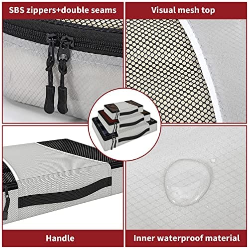 Vinsani 3pc Packing Cubes Travel Organiser Set for Suitcase, Light Grey — view 5