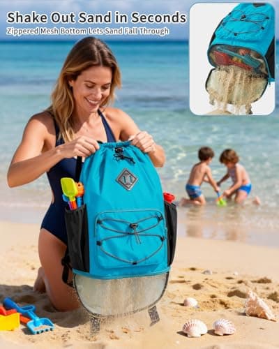 WANDF Drawstring Gym Bag Swim Bag with Removable Wet Pocket, Sandproof Beach Backpack with Compression Strap for Mat for Pool, Travel, Workout Gear (Teal) — view 6