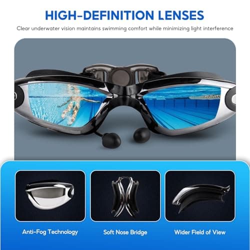 KUIZHEN Swimming Goggles, Swim Goggles Attached Ear Plugs — view 3