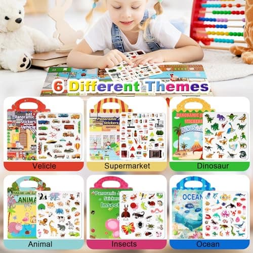 6 Pack Reusable Sticker Book,Waterproof 3D Puffy Sticker Books — view 5