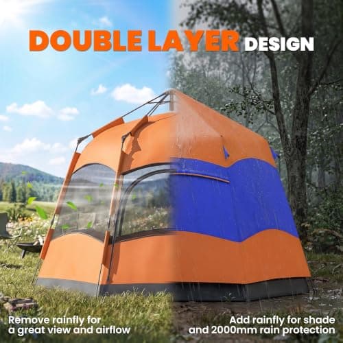 Outsunny Double Layer Instant Pop Up Tent with Rainfly 3 Man Orange — view 4