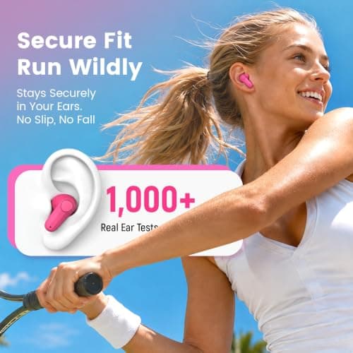 ANCwear Hot Pink Wireless Earbuds, Mini Handbag Charging Case, 22H Playtime — view 6