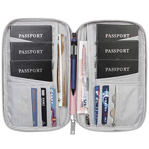 VanFn Family Passport Holder Travel Wallet RFID Blocking Travel Document Organiser Waterproof Holiday Passport Cover Men Women for ID Card, Credit Cards, Flight Tickets, Money, Coins (Pink) — view 3