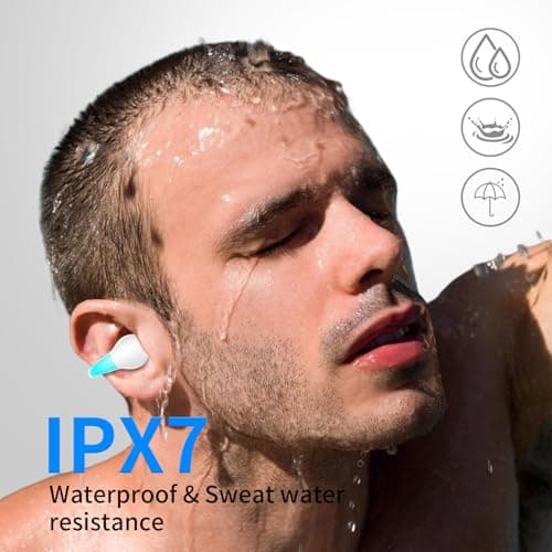 Open Ear Bone Conduction Headphones Bluetooth 6.1 Clip-on Earbuds with Mic, 80H Playtime, Waterproof, Digital Display Charging Case, Comfortable for Glasses Wearers,for Sport Workouts Running,Sky Blue — view 6