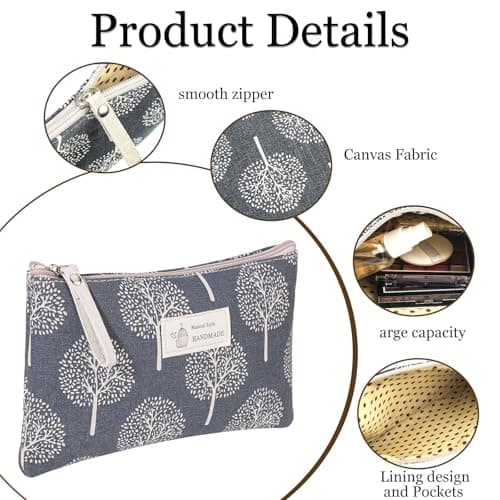Canvas Cosmetic Bag, 3 Pcs Small Makeup Bag, Printed Makeup Bag with Zipper — view 3