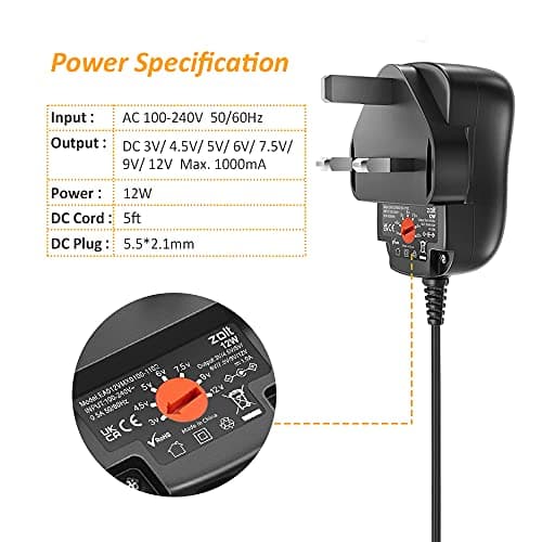 Zolt 12W Universal Power Adapter 3V 4.5V 5V 6V 7.5V 9V 12V with 8 Tips — view 3