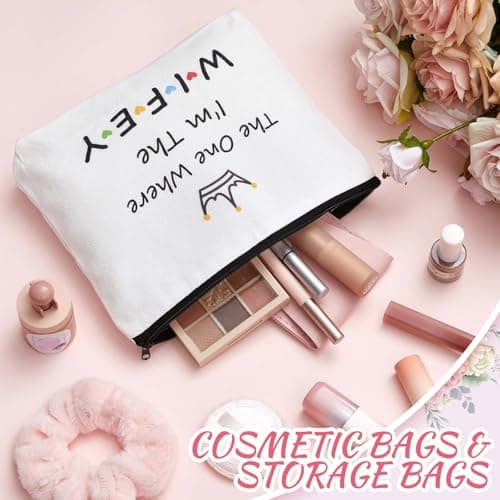 Sintege 2 Pcs Bride Gift Set Wifey Socks Wifey Makeup Bag Bride to Be Bridal Shower Gift Newly Engaged Travel Cosmetic Bag Engagement Bachelorette Party Gifts Future Mrs Valentine's Wedding Present — view 2