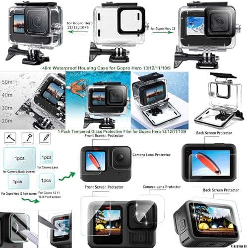 Gurmoir Accessory Kit for Gopro Hero 13 12 11 10 9 Camera, Essential Accessories Kit with Waterproof Case Backpack Strap Floating Grip Bundle Pack for Gopro 13 12 11 10 9 Camera(DT16) — view 2