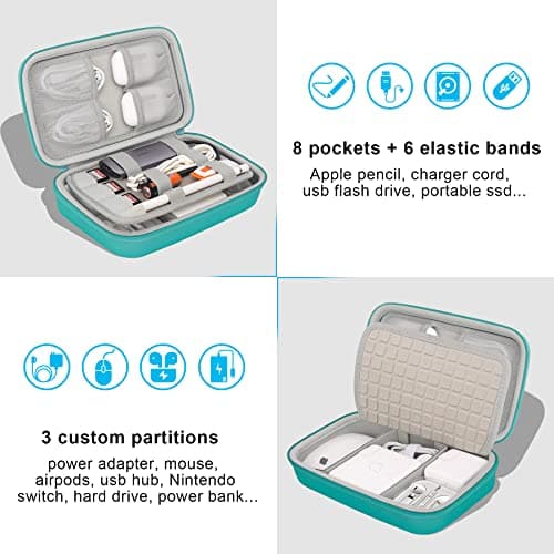 Elonbo Hard Travel Cords Organizer Universal Small Electronic Accessories Carrying Bag for Chargers MacBook Adapter Magic Mouse Apple Pencil Flash Disk Tech Portable Storage Bag, Green — view 2