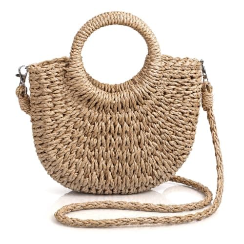 Grevosea Handwoven Straw Beach Crossbody Bag for Women