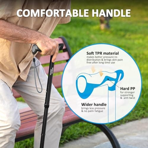 HEALTHBAZAAR Walking Stick for Men & Women - Self Standing Pivot Stick, Adjustable, Foldable Walking Sticks for Seniors & Adults with Wrist Strap, Travel Bag | TRIGRIP — view 4