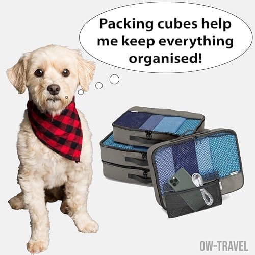 OW-Travel Packing Cubes for Suitcases, Grey M/L, 5 Pcs with Mesh Zip Pouch — view 2
