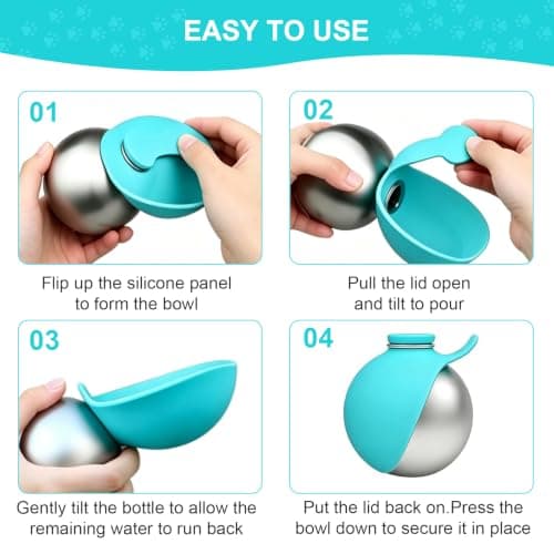 2‑in‑1 Portable Dog Water Bottle, Foldable Pet Water Bottle for Travel, Stainless Steel Bottle with Collapsible Silicone Bowl, 10oz/285ml Pet Water Dispenser for Walks Hiking Outdoor (Blue) — view 3
