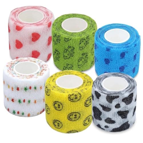 6 Pack Rolls Dog Bandages Vet Wrap, Self Adhesive Non-Woven Wrap for Cats and Pets, Breathable Stretch Tape for Paws, Legs and First Aid Kit Refills