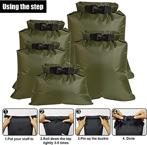 KAHEIGN 5Pcs Waterproof Dry Bags, 1.5L /2.5L /3.5L /4.5L /6L Lightweight Dry Sacks Portable Dry Bag for Outdoor Hiking Fishing Camping Use (Green) — view 5
