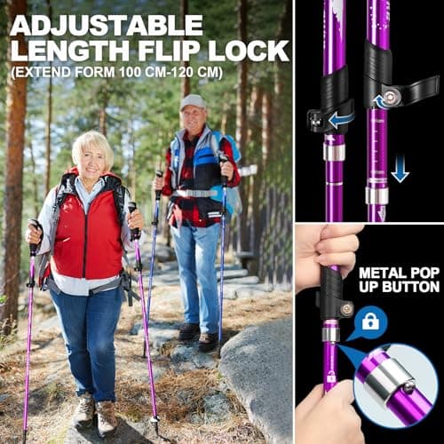 covacure Hiking Poles, 7075 Aluminum Tri-fold, Adjustable Height, 2PCS — view 4