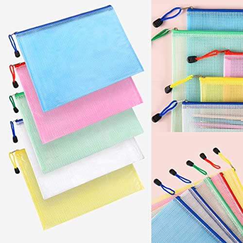 GoHoKi 20 Pack Zip Wallets: A4 Size Mesh Plastic Waterproof Zipped Lock Bags - 5 Color Easy Organization for School Office Home Travel — view 5