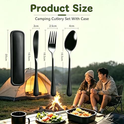 3 Pack Portable Cutlerys Set with Case – Stainless Steel Fork Knife Spoon for Lunch Box Camping Office, Reusable Portable Utensil Kit, Dishwasher Safe Black — view 2