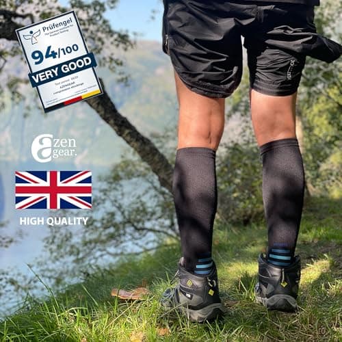 aZengear Compression Socks (20-30mmHg) Anti DVT Air Flying Knee-High Flight Travel Stockings, Swollen Legs, Varicose Veins, Running, Shin Splints Calf Pressure Support, Sports (Black w Navy L/XL) — view 5