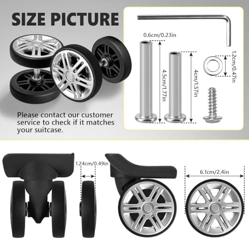 8 Pack 60mm Luggage Wheels Replacement Kit for Suitcase Caster Repair, Silver-8Pcs, Suitcase & Luggage — view 2
