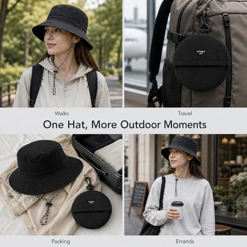 GEEKPC Lightweight Waterproof Bucket Sun Hat with Wide Brim for UPF50+ UV Protection - Packable Foldable Travel Hat with Adjustable Chin Strap for Men Women Outdoor Hiking Camping Fishing Black — view 3
