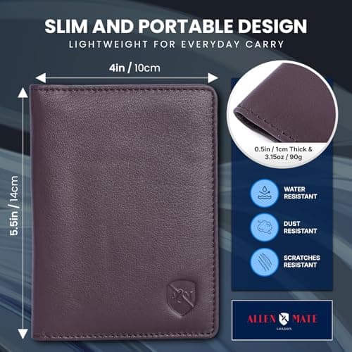 ALLEN & MATE Passport Holder Travel Wallet, 100% Leather RFID Blocking Travel Document Organiser for Men & Women — view 3